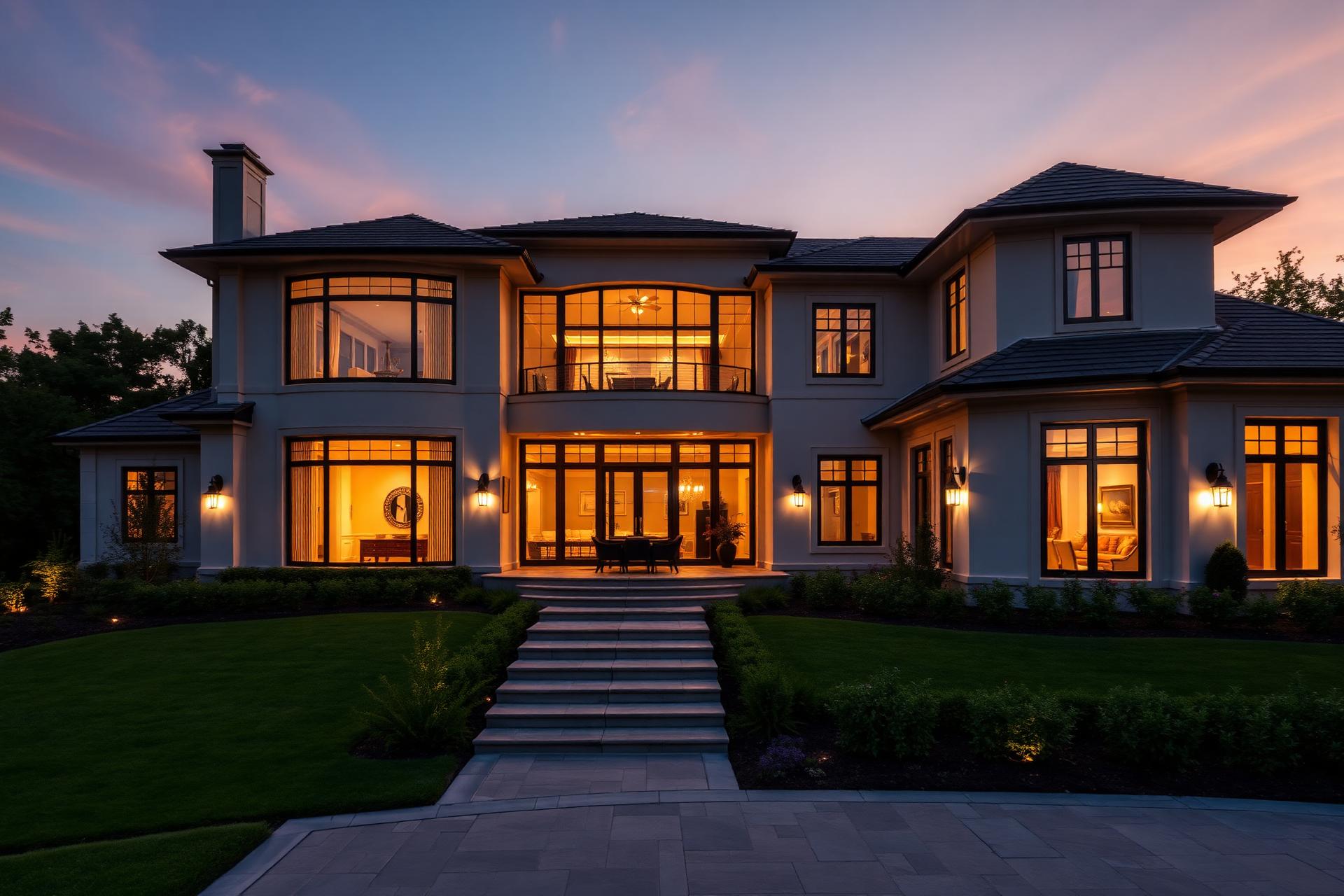 Luxury home at golden hour in North Central Ohio